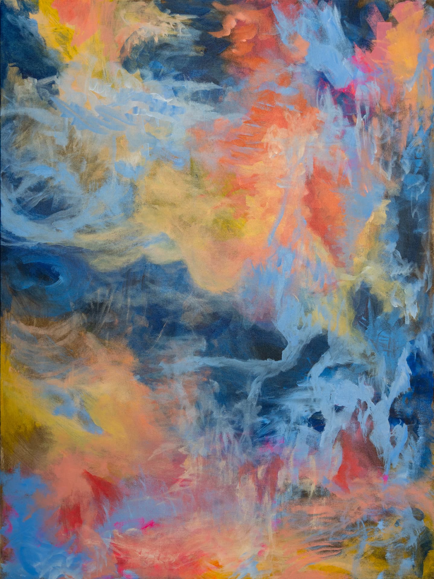 Abstract seascape of deep blue with coral and gold light