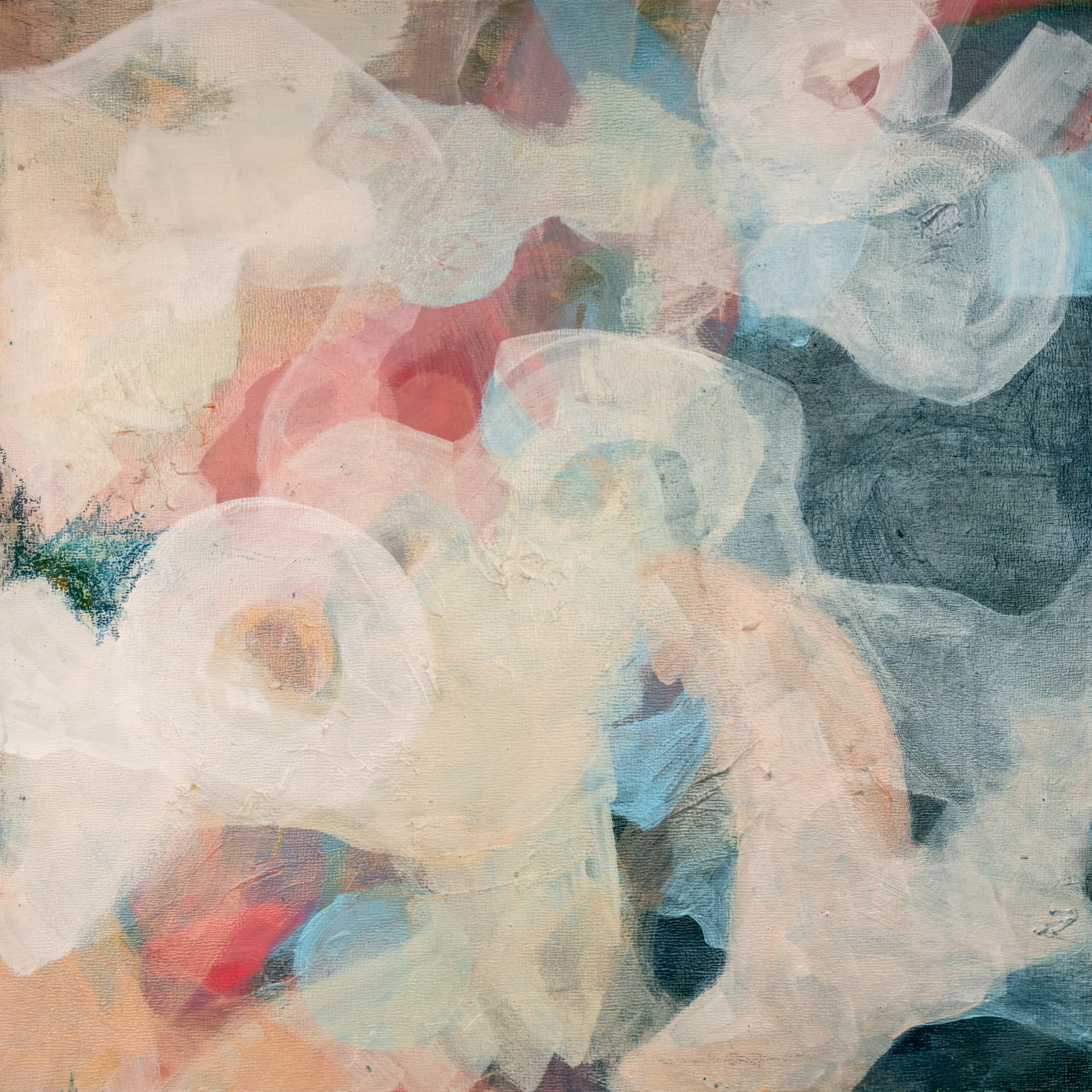 Soft abstract veils of cream, rose and slate blue